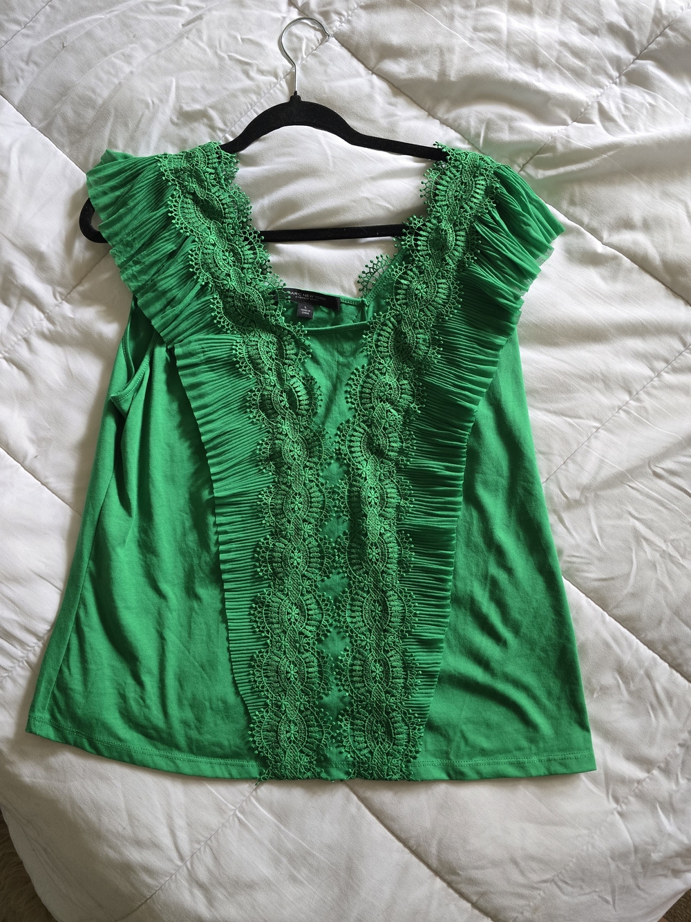Marc New York Green Lace-Trim Pleated-Center Camisole